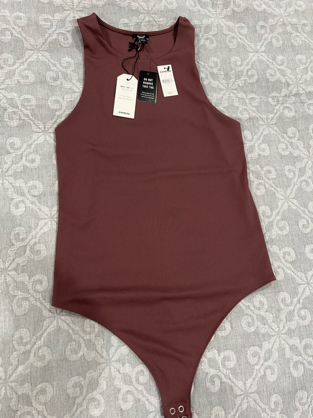 Express Ribbed Dusty Mauve Bodysuit